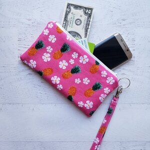NEW! Pink Tropical Wristlet Clutch Purse Bag Phone Case Travel Wallet